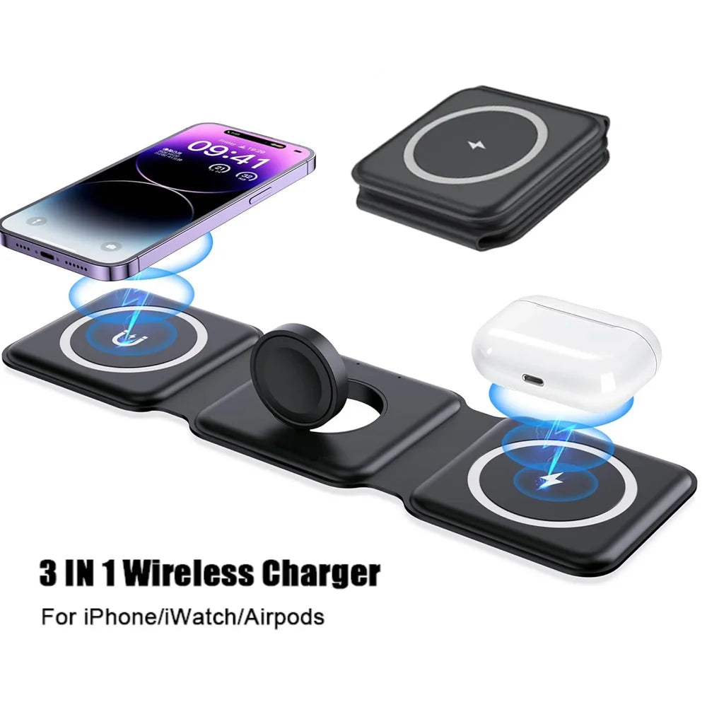 Carregador 3 em 1 para iPhone 15 14 13 12 Pro Max AirPods iWatch