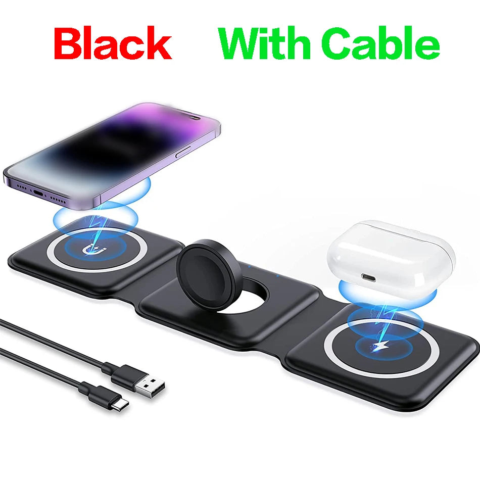 Carregador 3 em 1 para iPhone 15 14 13 12 Pro Max AirPods iWatch